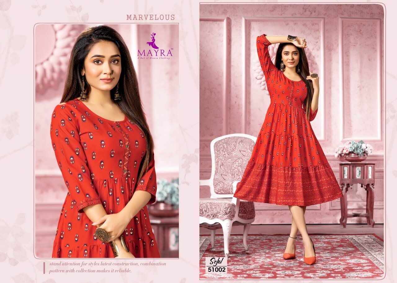 Mayra Sejal Rayon Printed Regular Wear Latest Anarkali Kurti Collection